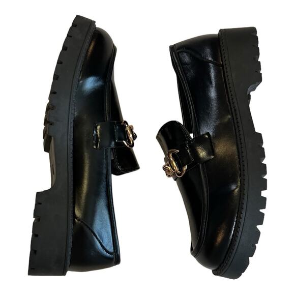 SHEIN Chain Decor Slip On Wedge Loafer Flatform Shoe Black sz 8 (CN40) - Picture 7 of 16